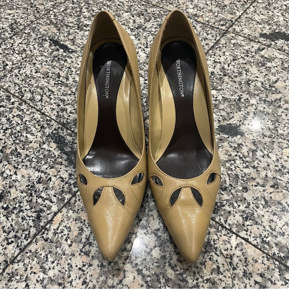 Worthington cream heels! With cut outs